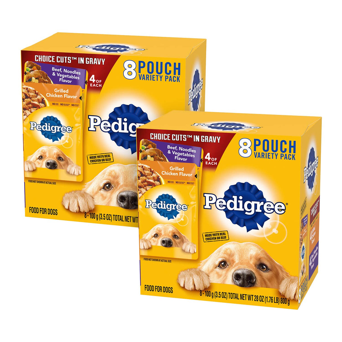 PEDIGREE CHOICE CUTS IN GRAVY Adult Soft Wet Dog Food 8 Count Variety Pack, 3.5 oz Pouches, (Pack of 2)