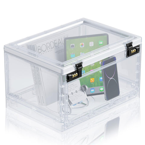 Lock Box for Lockable Medication, Lockbox Medicines, Files Documents Organizer,Food Container,Locking Tablet,Electronics Cabinet,Safe Storage Locker for Home,Office,School,Hospital (Clear)