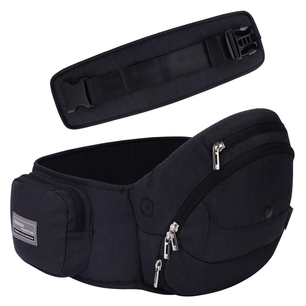 Bebamour Baby Carrier Hip Seat 0-36 Months Lightweight 3 in 1 Baby Carrier Newborn to Toddler HipSeat (with Waist Extender, Fold Series, Black)