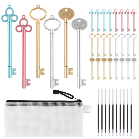 GHVACZS 30 Key Pens, 10 Refills, 1 Pencil Case, 0.5mm Black Roller Ball Pens, Suitable for Office and School Use
