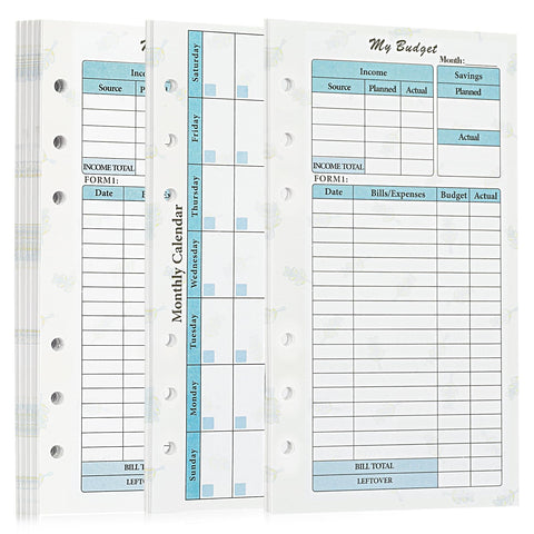 EasyDaa A6 Budget Planner Refill, 82 Sheet [2024] Colorful Weekly Monthly Planner Calendar Inserts 6 Hole Expense Budget for A6 Binder Cover, Money Envelopes Organizer for Wallet, Cash Saving -Leaf