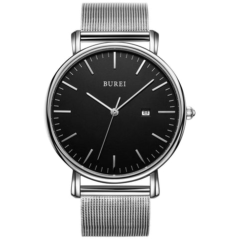BUREI Men's Wrist Watches,Minimalist Analog Quartz Watches for Men with Mesh Band,Gifts for Men