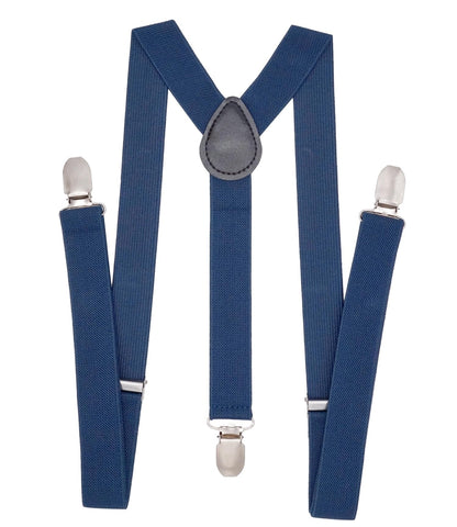 WannGe Mens Suspenders 1" Inch Elastic Adjustable Y-Back Clip-on Suspender - Dark Blue