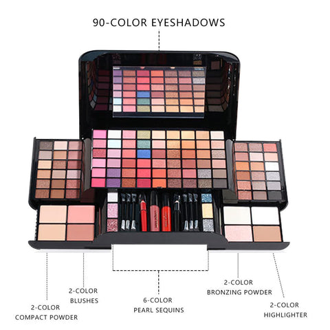 FantasyDay Makeup Sets, Multifunction Makeup Palettes with Mirror, 90 Color Eyeshadows/Compact Powder/Sequins/Bronzing Powder/Highlighter/Lip Color, Makeup kit for Women Full Kit - #A