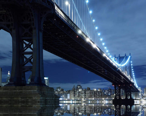 New York City Skyline and Manhattan Bridge at Night 504 Piece Jigsaw Puzzle 16" X 20"