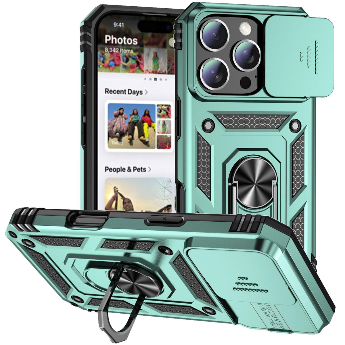 A-BEAUTY Compatible with iPhone 16 Pro Max Case, with Camera Cover Slider, Ring Stand Holder, Military Grade Shockproof Heavy Duty Phone Cover for iPhone 16 Pro Max 6.9 Inch, Green