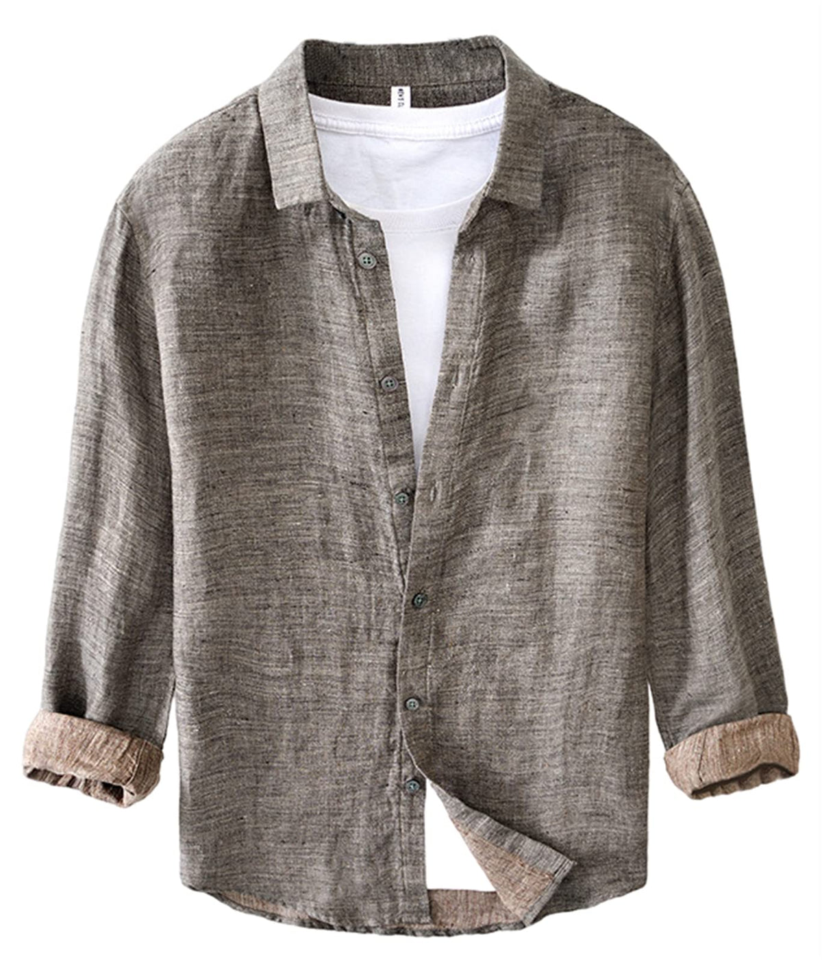 GIBZ Men's 100% Linen Shirt Long Sleeve Plain Summer Loose Solid Shirts Square Collar Casual Button Down Shirts, Grey, 3XL