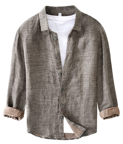 GIBZ Men's 100% Linen Shirt Long Sleeve Plain Summer Loose Solid Shirts Square Collar Casual Button Down Shirts, Grey, 3XL