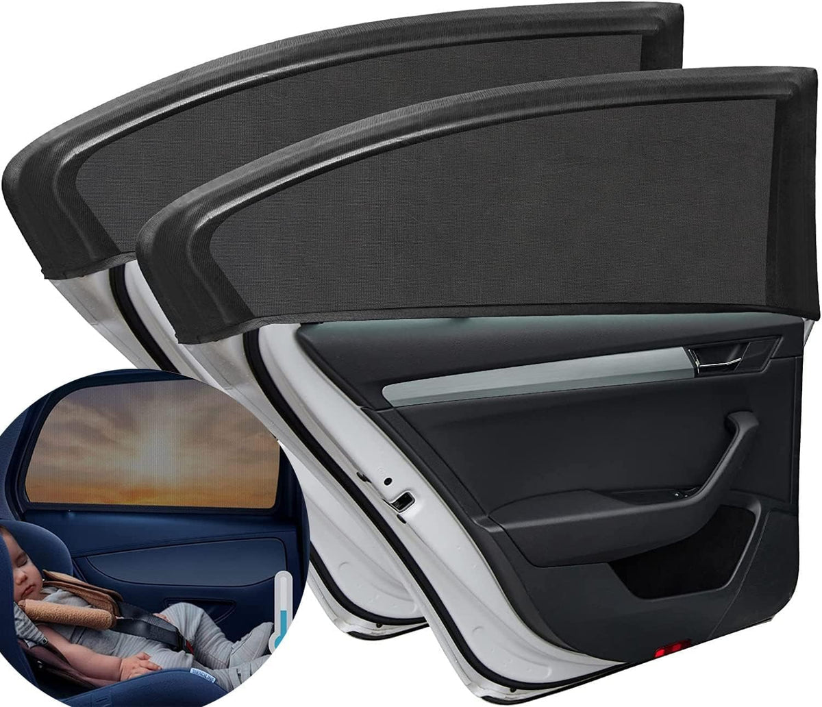 Lerkely Car Sun Shades for Baby, 2 Pack, Stretchy Mesh Window Shades with UV Rays/Sun Heat/Glare Protection, Compatible with 95% of Vehicles including RV & SUV