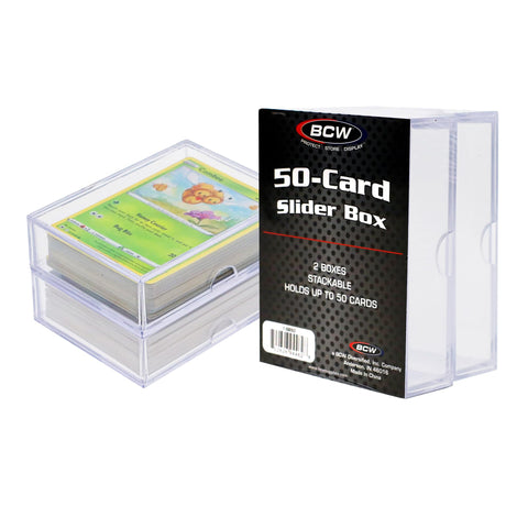 BCW 50 Card Slider Box - 12 Pack | Trading Card Storage Box | Sturdy, Stackable, Crystal-Clear Design for Magic The Gathering, Yu-Gi-Oh, Football, Basketball, Baseball