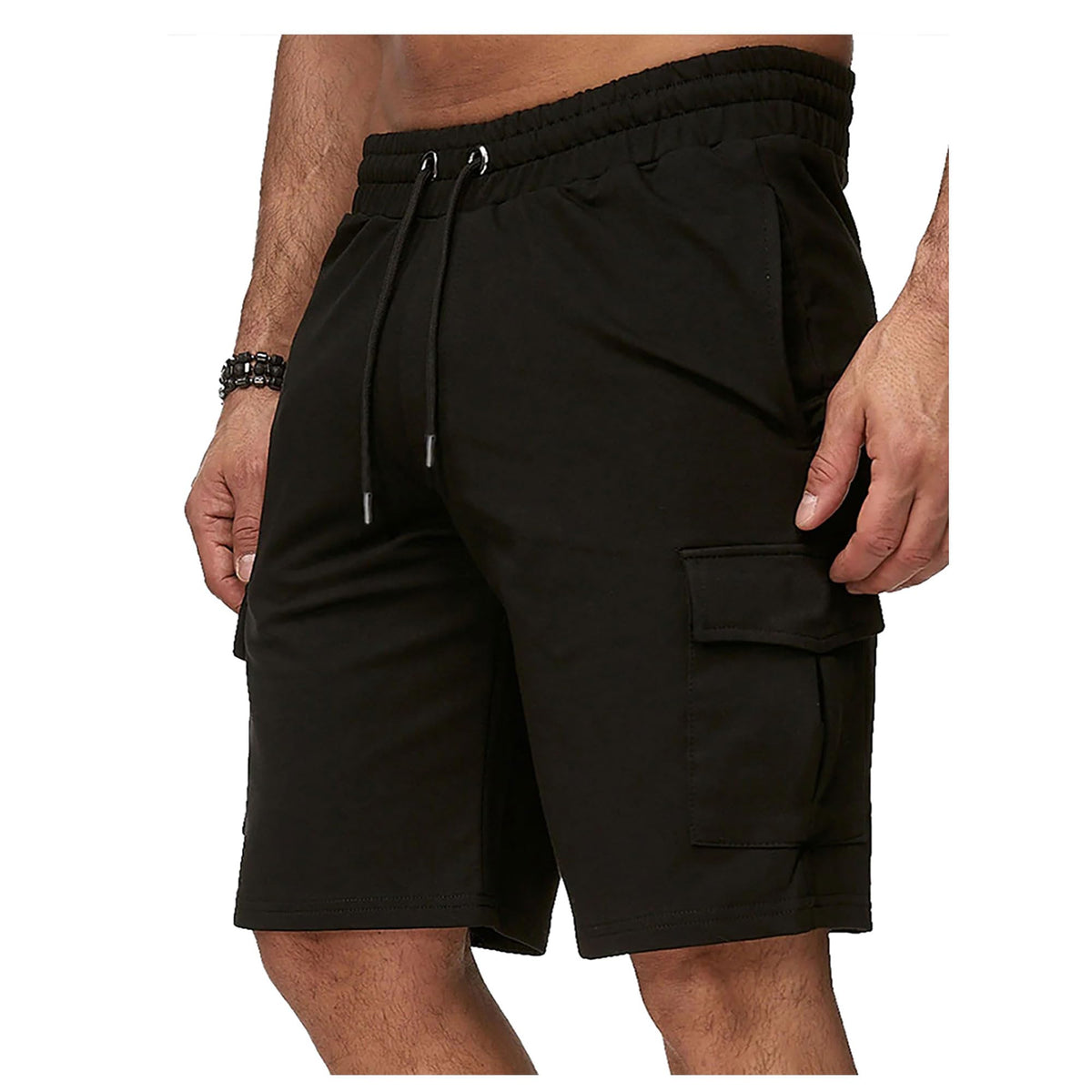 Letuwj Cargo pants men's short sports multi-pocket shorts fitness pants sports casual Black L