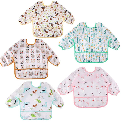 Lictin Baby Bibs with Sleeves, 5 Pcs Waterproof Long Sleeve Bib Unisex Feeding Bibs Apron for Infant Toddler 6 Months and Up