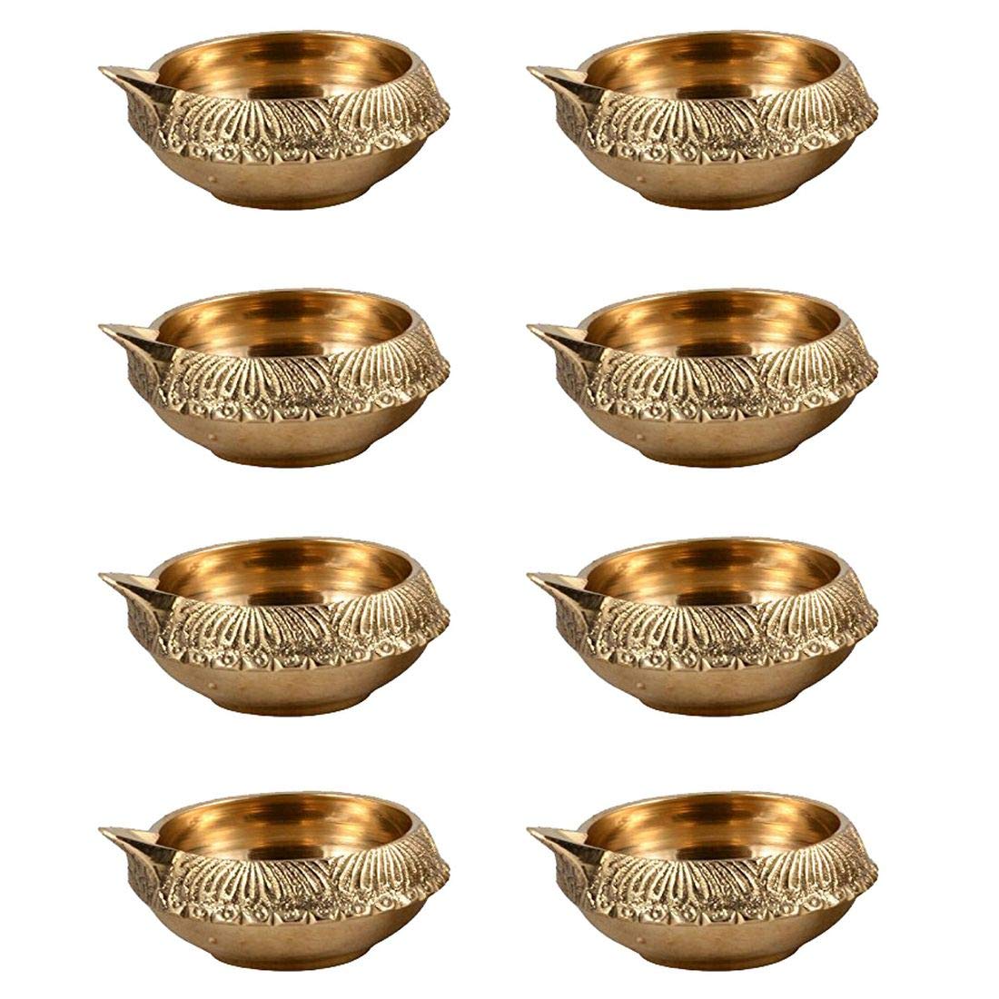 Hashcart Brass Diya for Puja Kuber Diya [ 10 Pc ] - Handmade Indian Brass Oil Lamp for Puja - Kutthu vilakku nilakku Deepam for Diwali Decorations - Diwali Gifts
