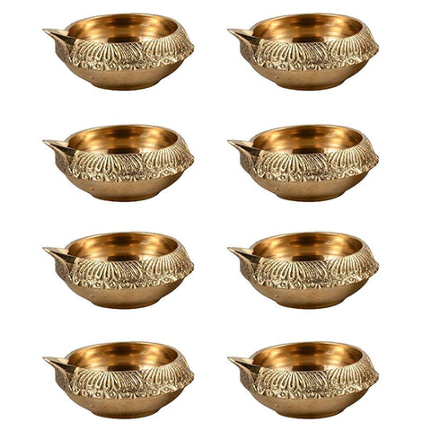 Hashcart Brass Diya for Puja Kuber Diya [ 10 Pc ] - Handmade Indian Brass Oil Lamp for Puja - Kutthu vilakku nilakku Deepam for Diwali Decorations - Diwali Gifts