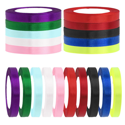 Mardatt 10 Rolls Satin Ribbon Set, 3/8" x 25 Yards Fabric Ribbon Double Face Satin Ribbon Single Face Polyester Satin Ribbon Gift Wrapping for Bouquet Wedding Birthday Decoration