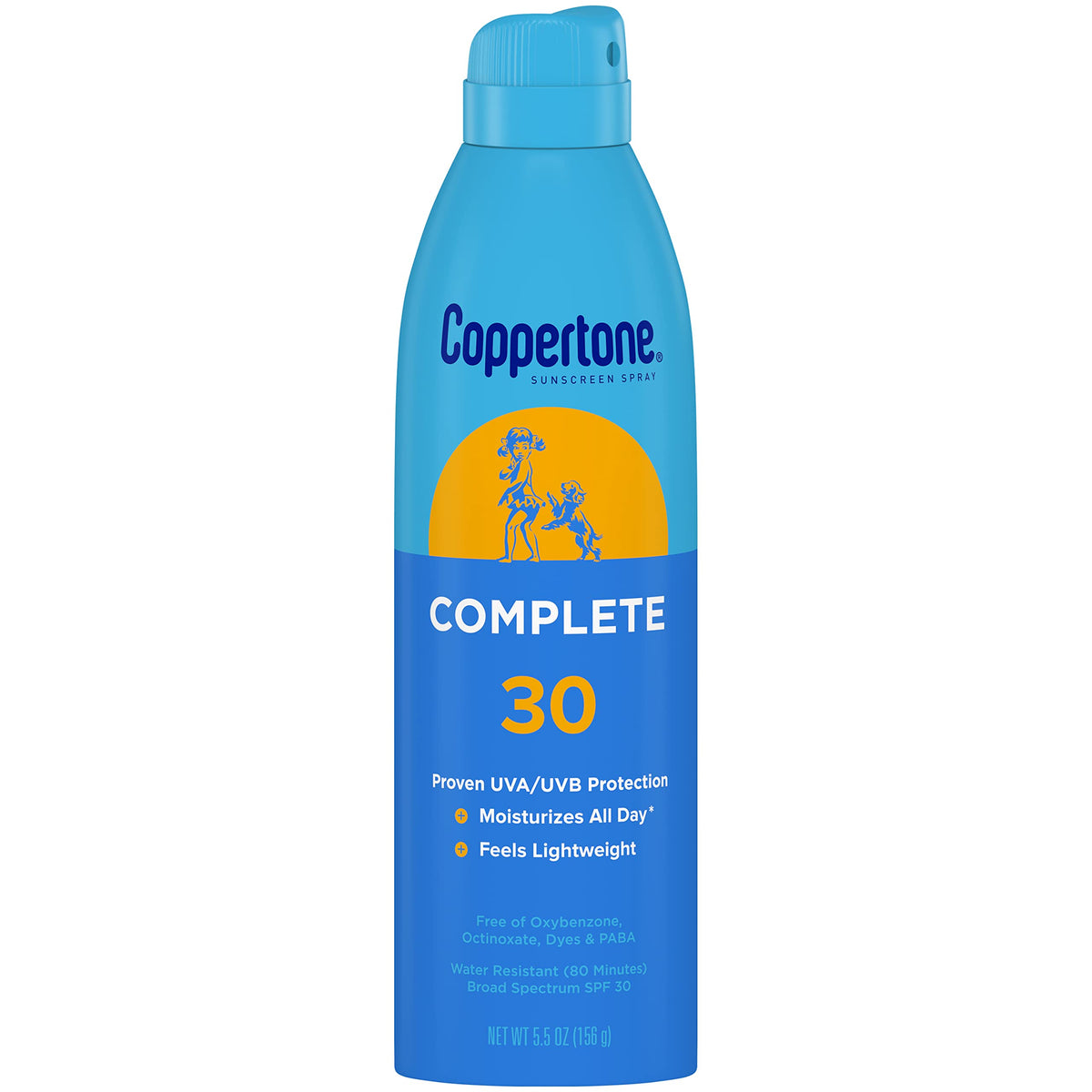 Coppertone COMPLETE SPF 30 Sunscreen Spray, Lightweight, Moisturizing Sunscreen, Water Resistant Spray Sunscreen SPF 30, 5.5 Oz Spray