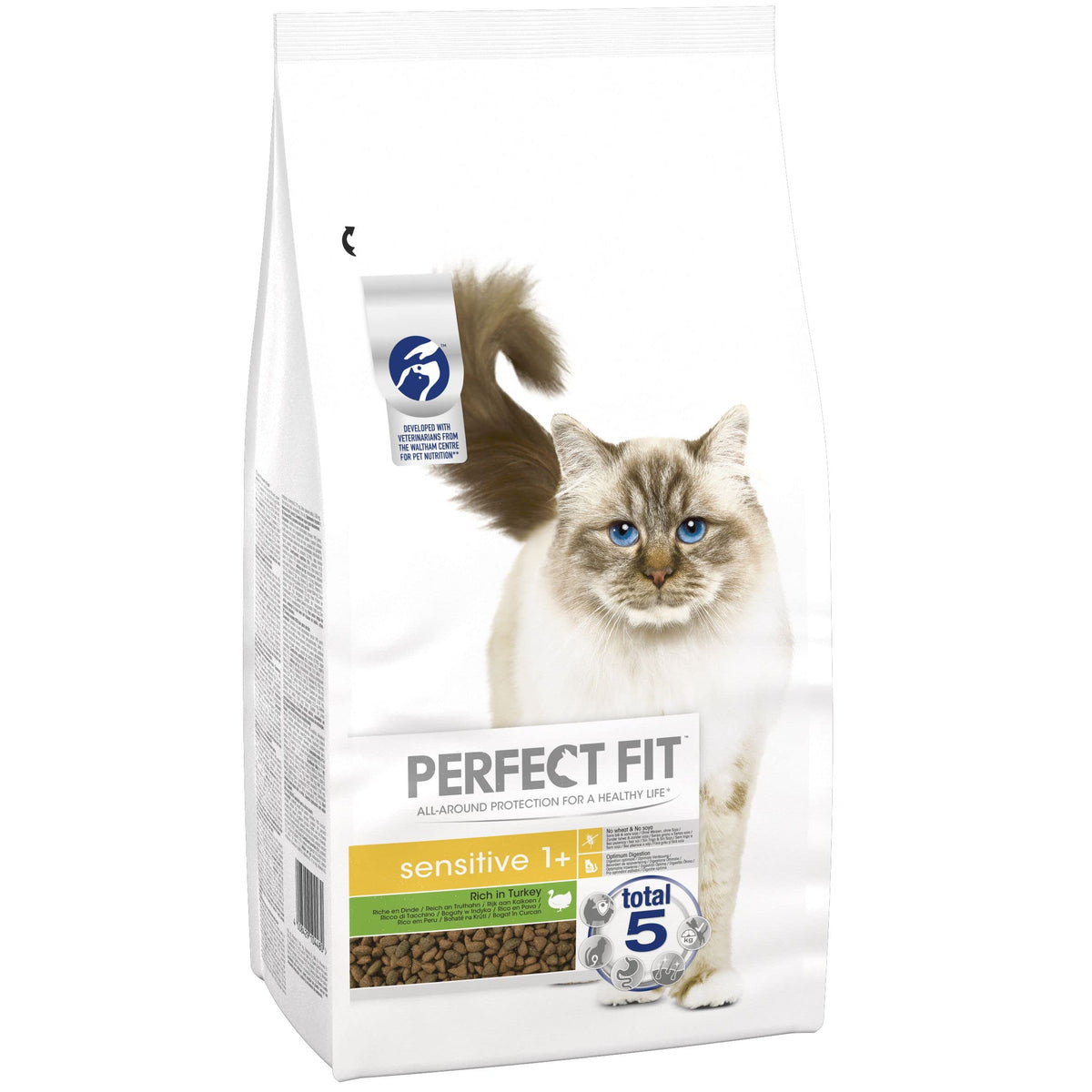 Perfect Fit Dry Cat Food Sensitive Adult 1+ - Complete Dry Food for Adult Cats from 1 Year Old, Rich in Turkey - 7 kg (Pack of 1)