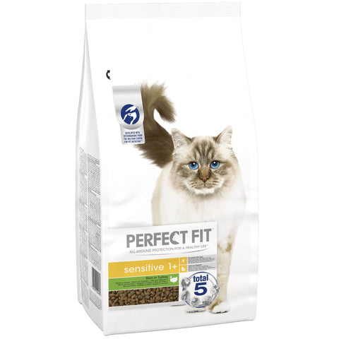 Perfect Fit Dry Cat Food Sensitive Adult 1+ - Complete Dry Food for Adult Cats from 1 Year Old, Rich in Turkey - 7 kg (Pack of 1)