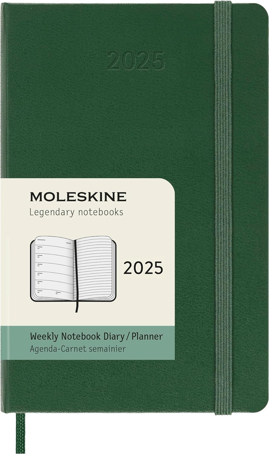 Moleskine Classic 12 Month 2025 Weekly Planner, Hard Cover, Pocket (3.5" x 5.5"), Myrtle Green, 144 pages
