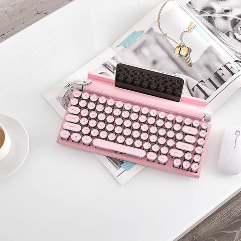 Electric Typewriter Vintage, 83 Key Typewriter Style Mechanical Gaming Keyboard with Knob Control, Punk Round Keys, for Android, for Win 10, for iOS, for OS X Laptop ()