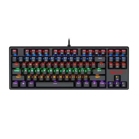 Redragon K576R DAKSA Mechanical Gaming Keyboard Wired USB LED Rainbow Backlit Compact Mechanical Gamers Keyboard 87 Keys for PC Computer Laptop Blue Switches (Black)