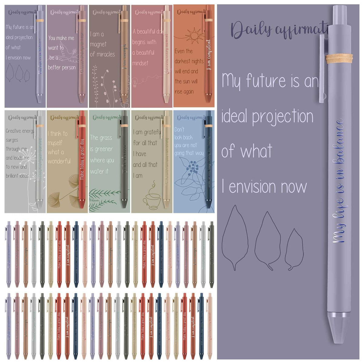 Cholemy 50 Set Christmas Appreciation Items Affirmation Pens Gifts Bulk for Employee Students Women Men gifts Motivational Quote Ballpoint Pens with Cards for Stress Relief for Office School Event