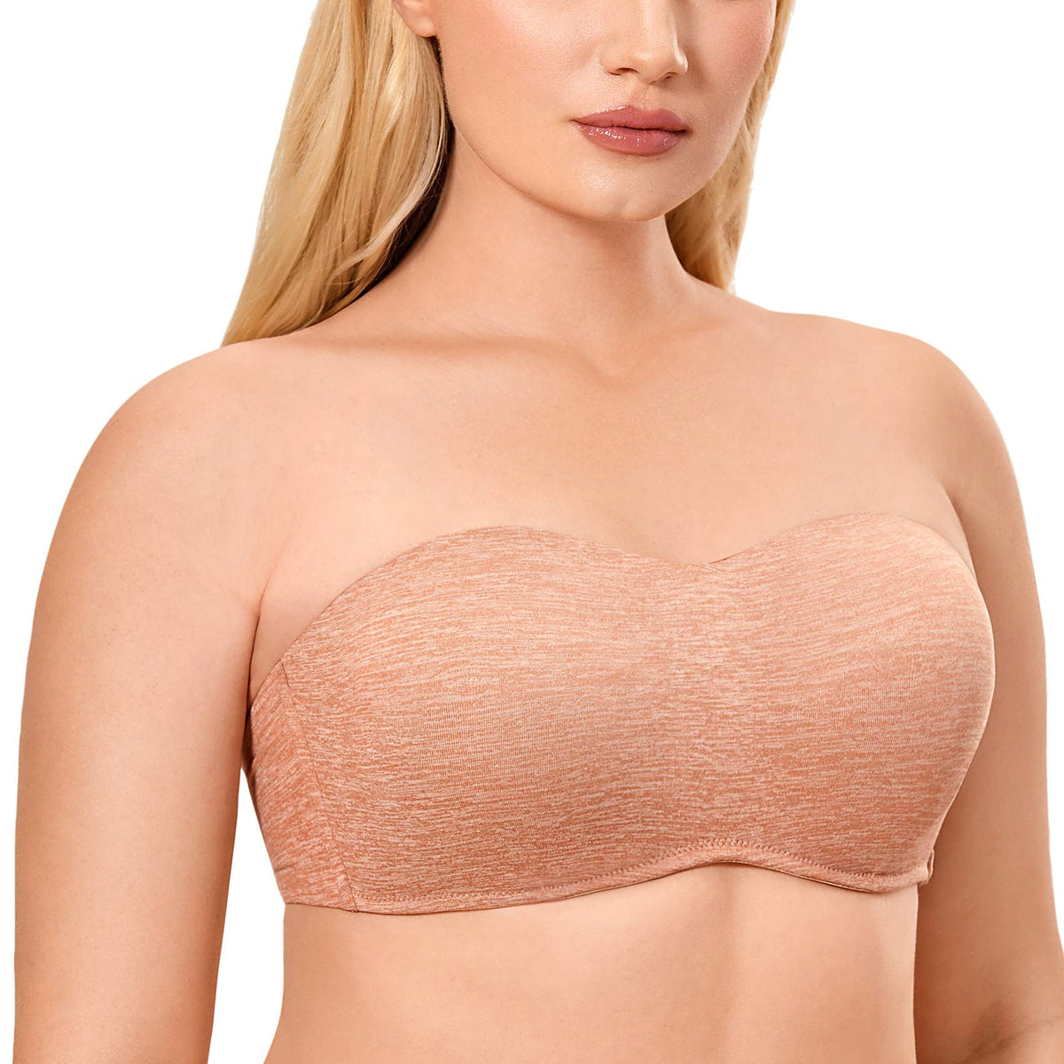 DELIMIRA Women's Strapless Bra Minimizer Seamless Underwire Unlined Bandeau for Big Bust Cotton Dulce Heather 34C