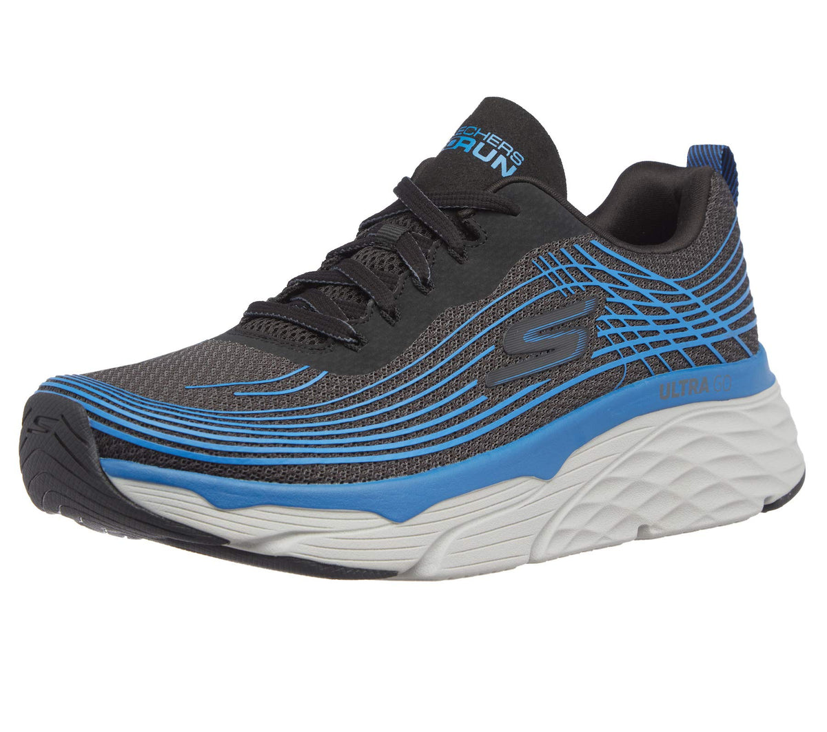 Skechers Men's Max Cushioning Elite-Performance Walking & Running Shoe Sneaker, Black/Blue, 10.5