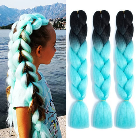 Jumbo Braiding Hair synthetic Ombre Braiding Hair 3 Pack 24 Inch High Temperature Synthetic Crochet Braids Hair Extensions(Black/Sky Blue)