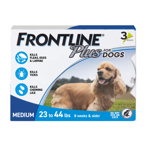 FRONTLINE Plus Flea and Tick Treatment for Medium Dogs Up to 23 to 44 lbs, 3 Treatments