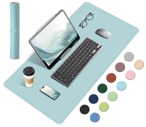 Dual-Sided Desk Pad, Natural Cork & PU Leather Mouse Pad for Desk, Desk Pad Protector, Non-Slip Desk Mat for Office and Home Work, (Light Blue, 23.6" x 13.7")