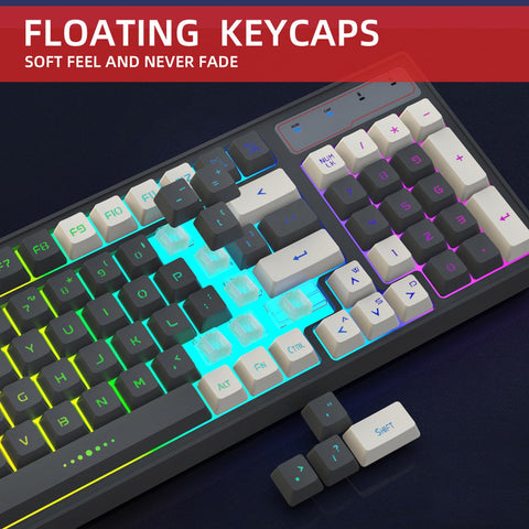 ciciglow Mechanical Gaming Keyboard, 2.4GHz Wireless Keyboard 96 Keys RGB Backlit Bicolor Wireless Office Keyboard with Receiver, 2000mAh Rechargeable Computer Keyboard