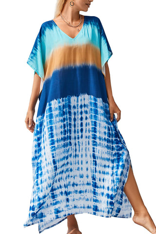 YouKD Maxi Dress V-Neck Kaftan Boho Robes Beach Cover-ups Dress Roomy Gowns for Women A Blue