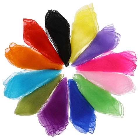 Molain Pack of 12 Juggling Cloths, 60 x 60 cm Square Colourful Dance Chiffon Cloths, Silk Cloths, Baby Colourful Cloths, Muslin Cloths, Silk Cloth for Dancing, Juggling and Sensory