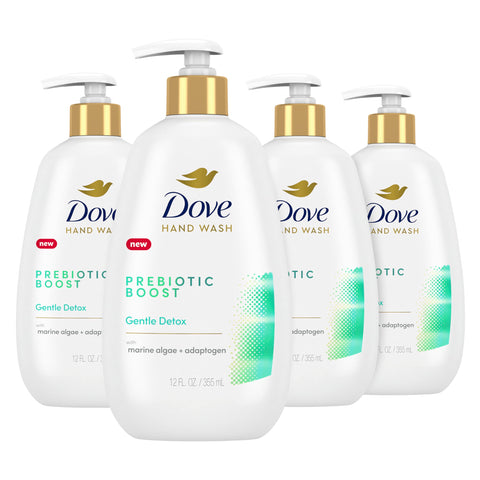 Dove Prebiotic Boost Hand Wash Gentle Detox 4 Count for Lasting Softness, with Marine Algae & Adaptogen, 12 oz