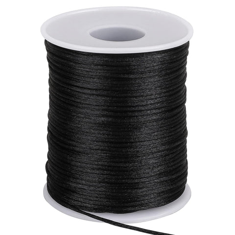 1.5mm X 110 Yards Nylon Satin Cord Black Necklace String Wind Chime Cord Replacement for Bracelet Jewelry Making Macrame Waxed Trim Cord Multi-Use Silk Cord for Braided Beading, Lanyards, Craft