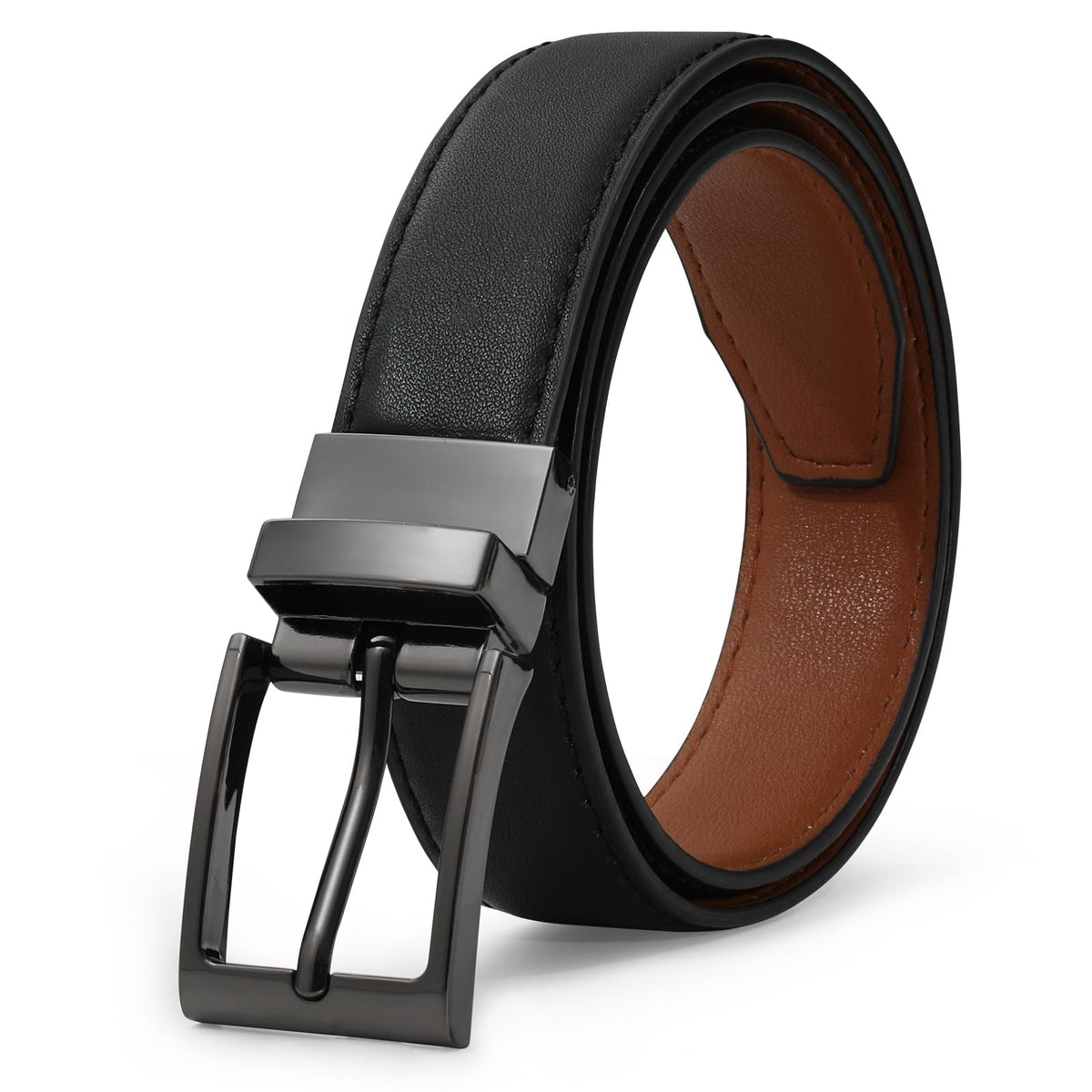 AWAYTR Reversible Kids Belts for Boys - Black and Brown Leather Belt for School Uniform Casual Jeans (80cm,Gunmetal)