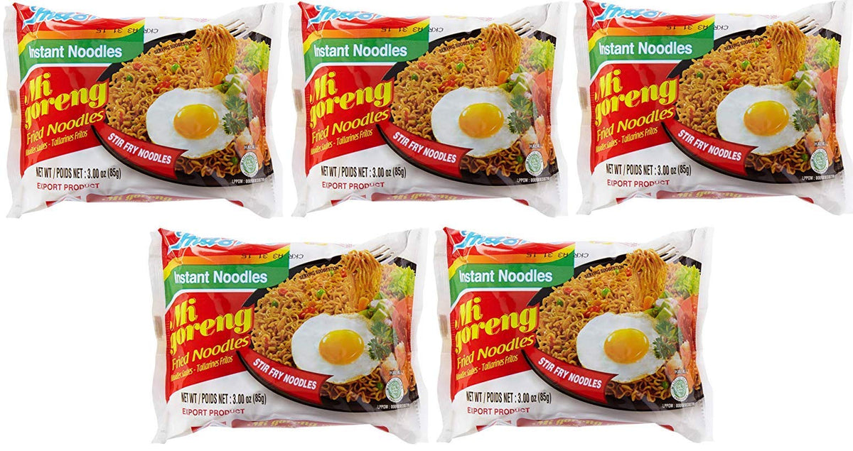 Indomie Mi Goreng Instant Stir Fried Noodles, Halal Certified, Original Flavor (Pack of 5)