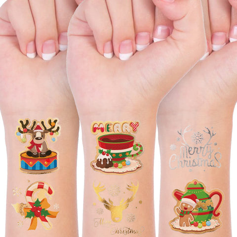 Konsait 48PCS Christmas Glitter Temporary Tattoos for Kids,Santa Claus Snowman Reindeer Waterproof Holiday Tattoos Stickers for Girls Boys Christmas Stocking Filler Stuffers,Xmas Party Supplies Favors