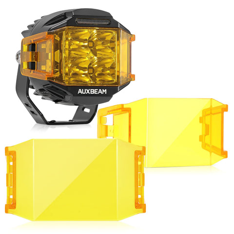 Auxbeam 4 inch Pod Light Covers, Amber Yellow Cube Offroad Light Cover Waterproof Polycarbonate Protective Lens for Round LED Pod Lights Driving Fog Light (Fit for ZD000762 ZD000763), Pair