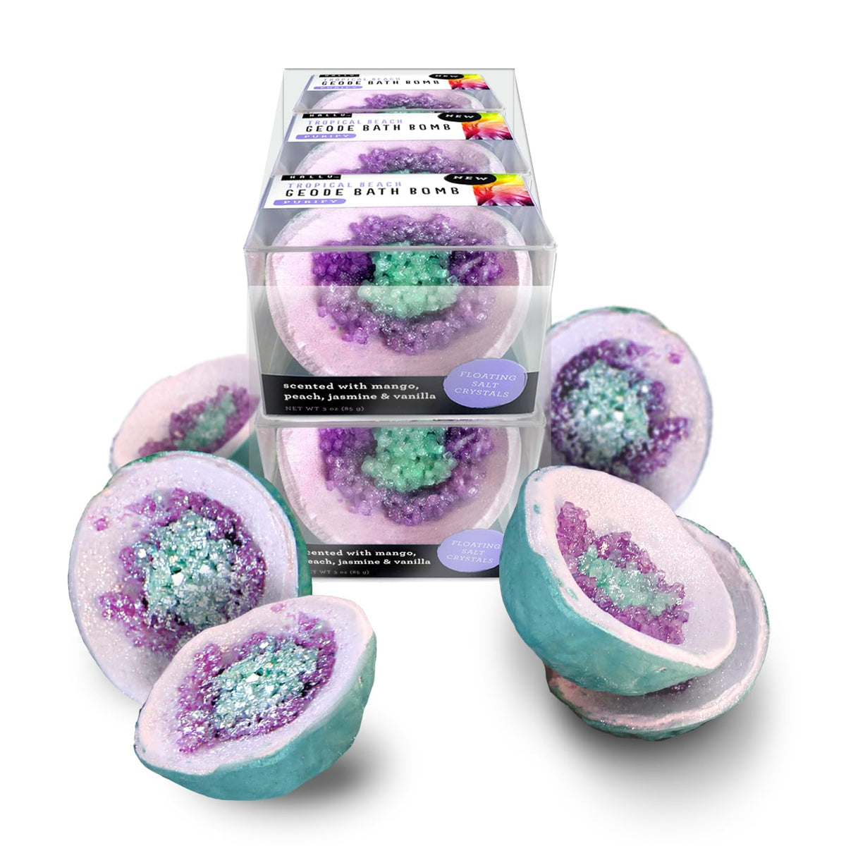 Hallu Tropical Beach Geode Bath Bomb, 85 g Each, Pack of 6