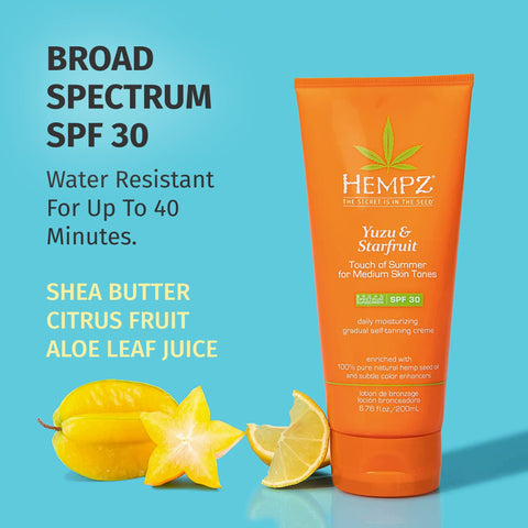 Hempz Daily SPF Yuzu & Starfruit Touch of Summer Moisturizing Gradual Self-Tanning Creme with SPF 30 Medium Skin Tones