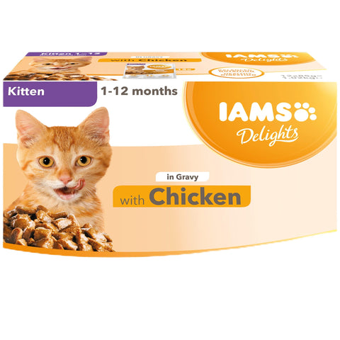 IAMS Delights Complete Wet Cat Food for Kittens Chicken in Gravy Multipack 12 x 85 g Pouches