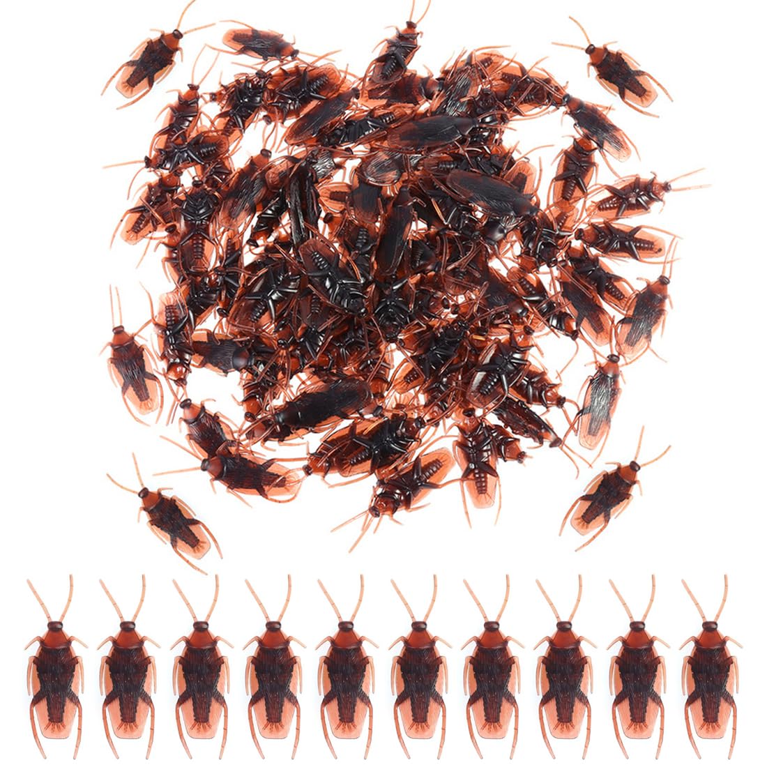 XPEX Pack of 50 Cockroaches Halloween Decorations, Plastic Insects, Realistic Bugs Made of Plastic, Realistic Insect Toy, Halloween Teasing Prank Props