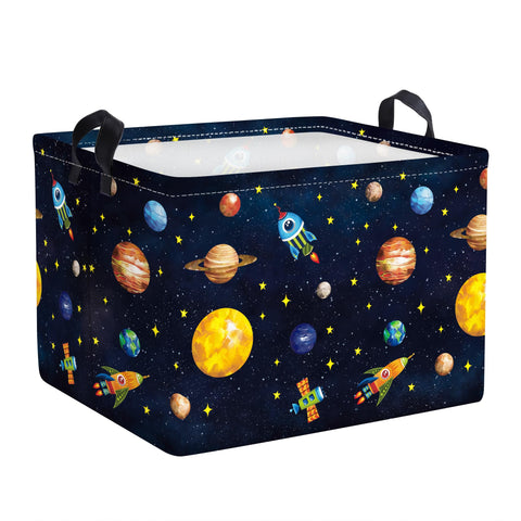 Clastyle Black Outer Space Planet Shelf Basket Cosmic Rocket Stars Toy Nursery Storage Bin Foldable Rectangle Clothes Books Storage Cube