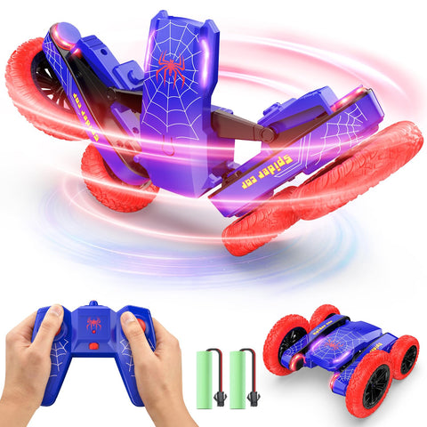 DEERC Spider Remote Control Car - Double Sided Mini RC Stunt Car, 360ÃƒÆ’Ã†â€™ÃƒÂ¢Ã¢â€šÂ¬Ã…Â¡ÃƒÆ’Ã¢â‚¬Å¡Ãƒâ€šÃ‚Â°Rotating 4WD Off-Road RC Cars with Headlights 2.4Ghz Indoor/Outdoor Rechargeable Toy Car for Boys Age 4-7 8-12 Birthday Xmas Gift