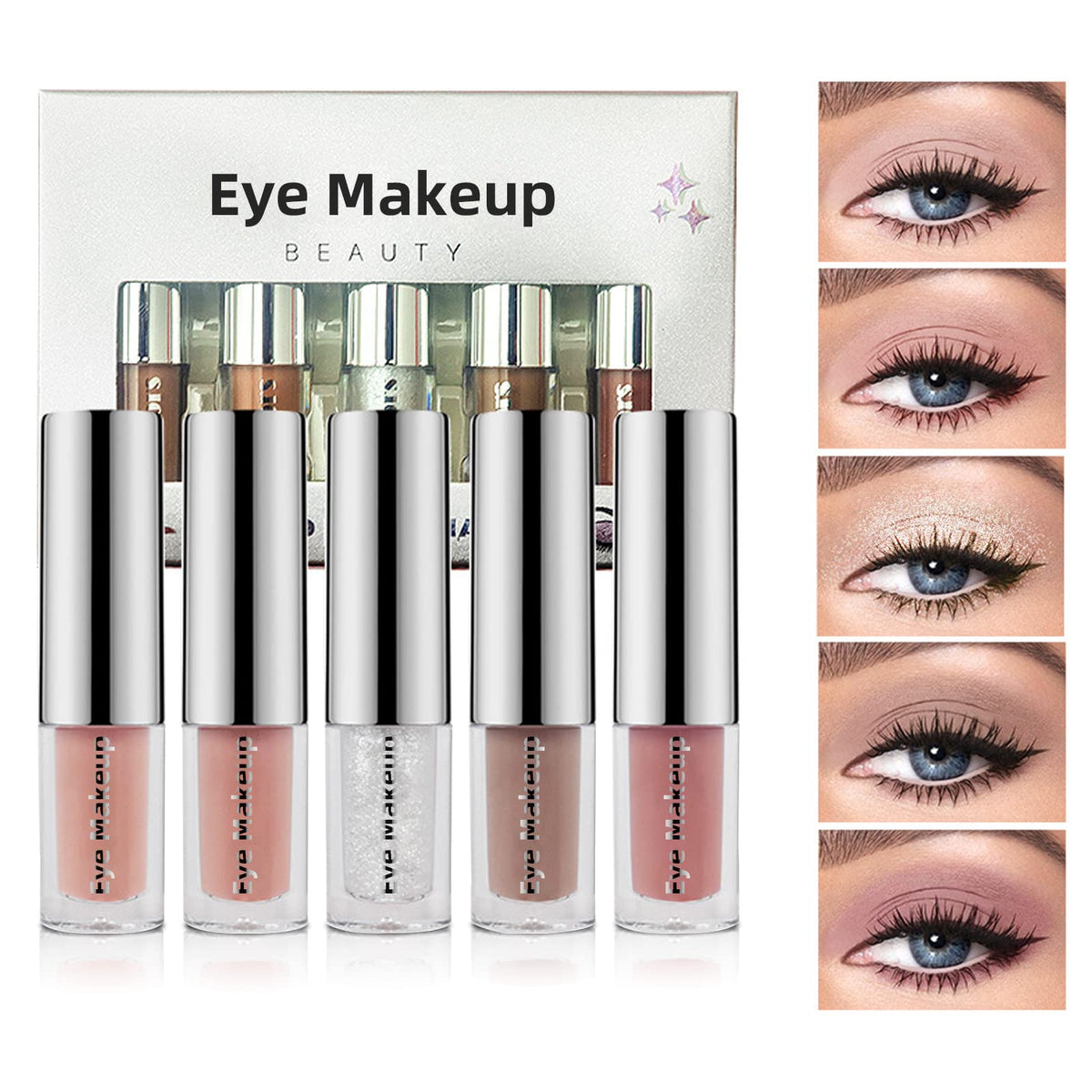 HOSAILY 5Pcs Liquid Glitter Matte Eyeshadow Eyeliner Natural Nude Matte Cream Eyeshadow Long Lasting Smooth Brown Eye Shadow Quick-Drying Shimmer Matte Eyeshadow Eye Makeup