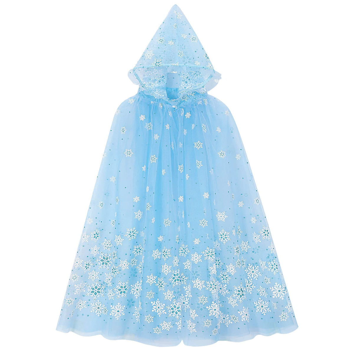 XEPST Princess Hooded Cape Blue Princess Cloak Sparkling Snowflake Cape Princess Fancy Dress Accessories Princess Dress Up for Halloween Christmas Costume Carnival Birthday Party Cosplay