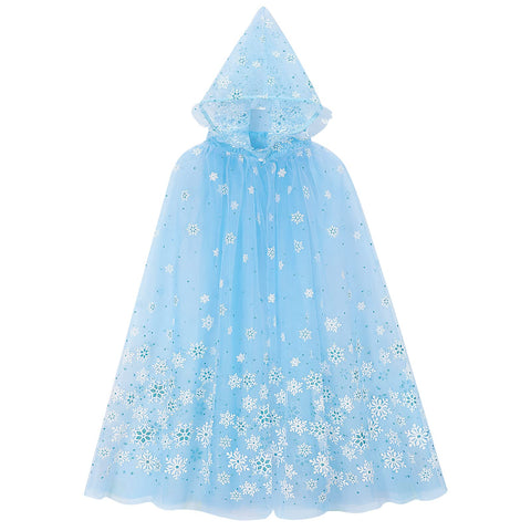XEPST Princess Hooded Cape Blue Princess Cloak Sparkling Snowflake Cape Princess Fancy Dress Accessories Princess Dress Up for Halloween Christmas Costume Carnival Birthday Party Cosplay