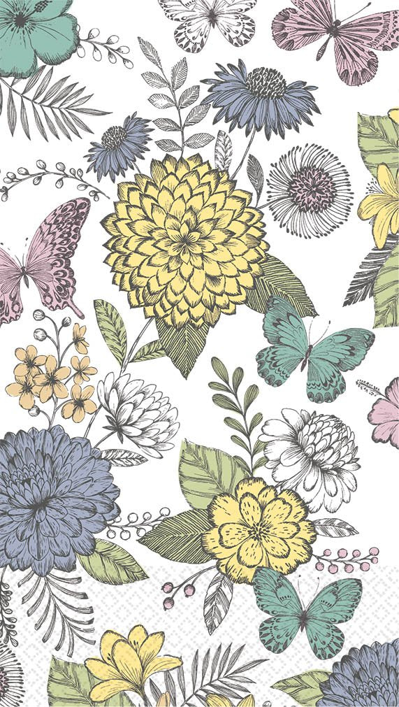 Amscan Butterfly Sketch Disposable 2 Ply Paper Guest Towels Tableware (16 Piece), 8" x 4.5", Pastel